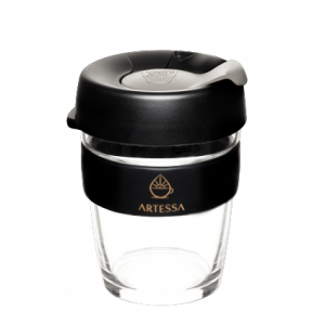 KeepCup Brew M size Artessa black lid with grey plug