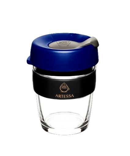KeepCup Brew M size Artessa blue lid with grey plug