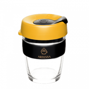 KeepCup Brew M size Artessa yellow lid with black plug