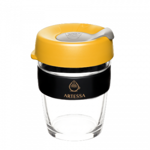 KeepCup Brew M size Artessa yellow lid with grey plug