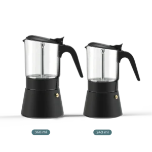 ClearBrew black Moka pot by Joy Resolve in two sizes, 360ml and 240ml