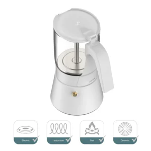 ClearBrew white Moka pot by Joy Resolve compatible with electric, induction, gas, and ceramic stovetops