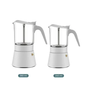 ClearBrew white Moka pot by Joy Resolve in two sizes, 360ml and 240ml