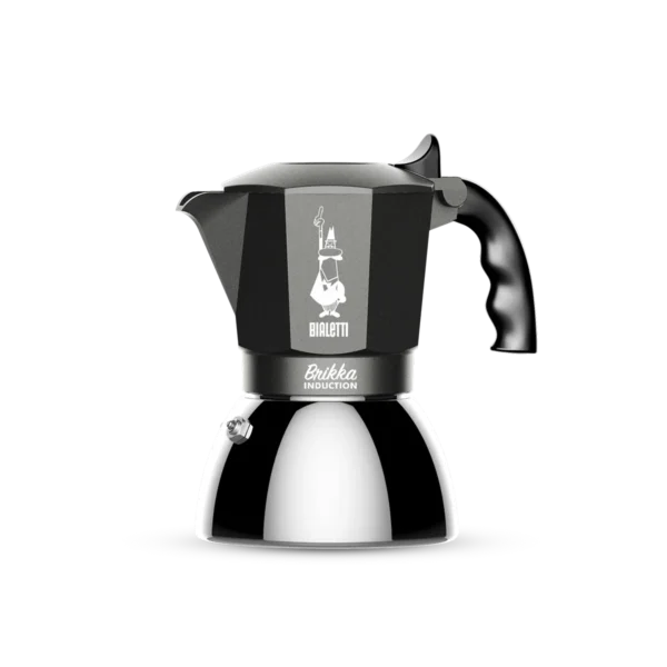 Bialetti Brikka Induction Moka Pot in sleek black and stainless steel finish.